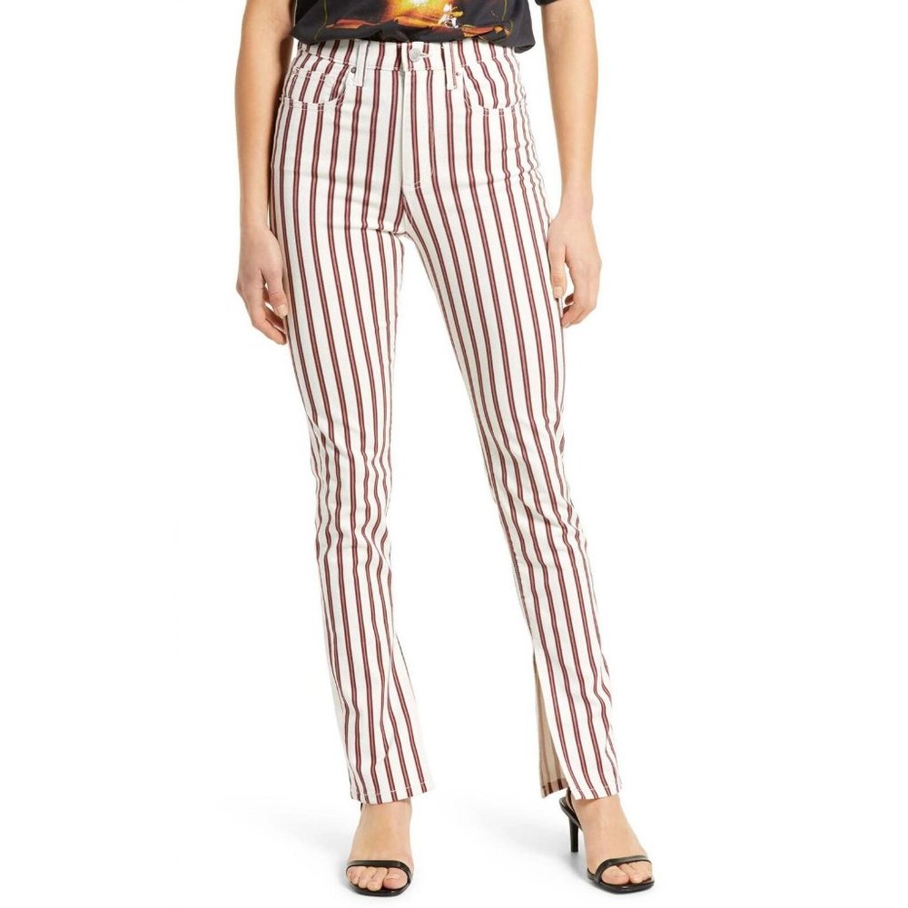 NWT WeWoreWhat Women's Stiletto Stripe High Waist Skinny Jeans 25 Ivory Rocker - Picture 1 of 7